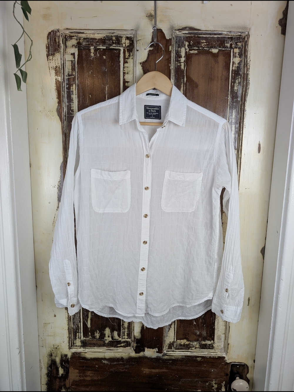 Abercrombie & Fitch White Cotton Gauze Boyfriend Button Down Shirt S Sheer